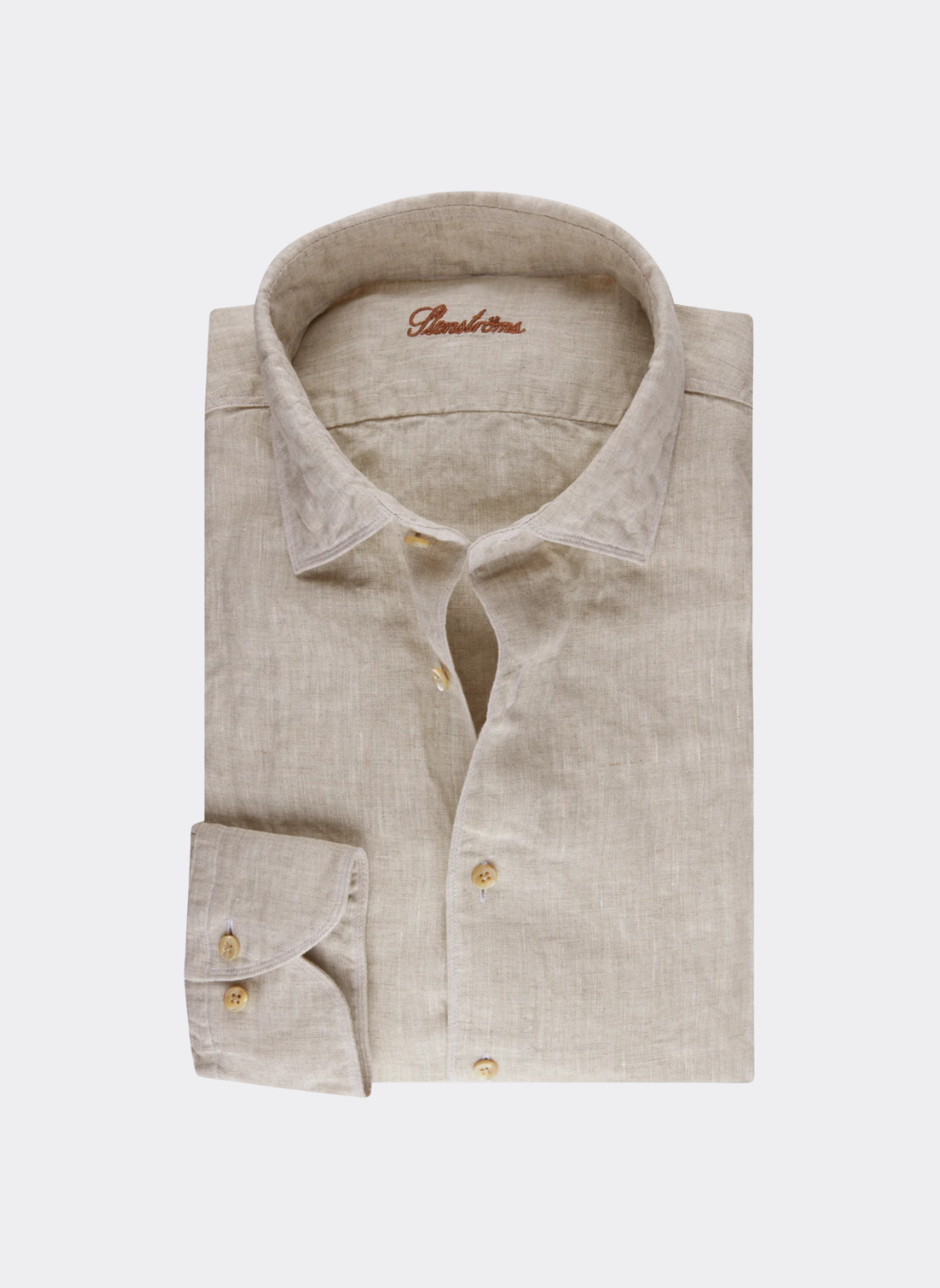 Stenstroms Fitted Body Linen Shirt in Light Beige