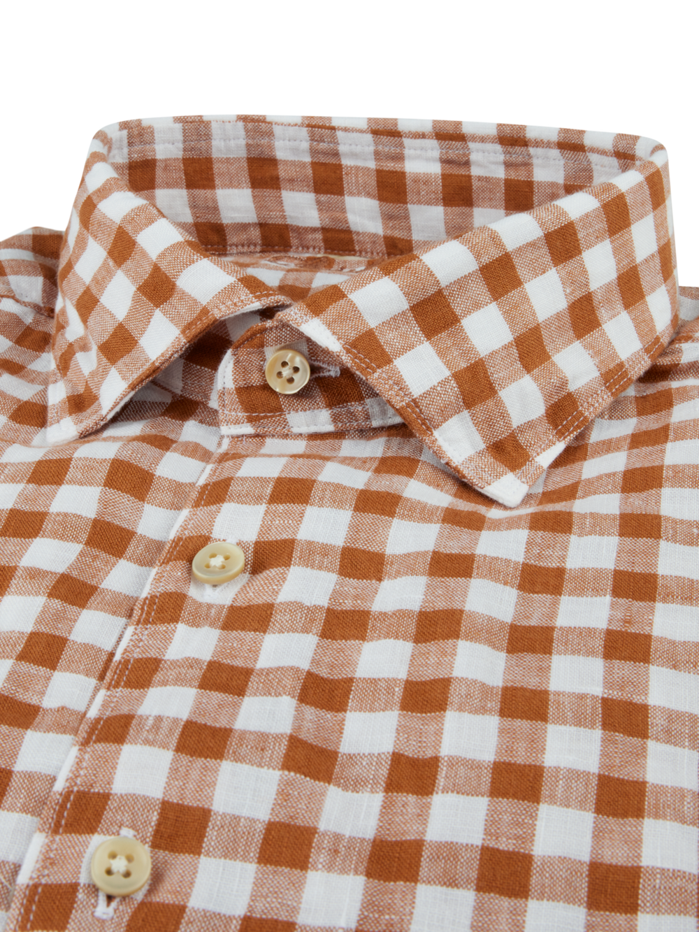 Stenströms Burnt Orange Checked Linen Shirt