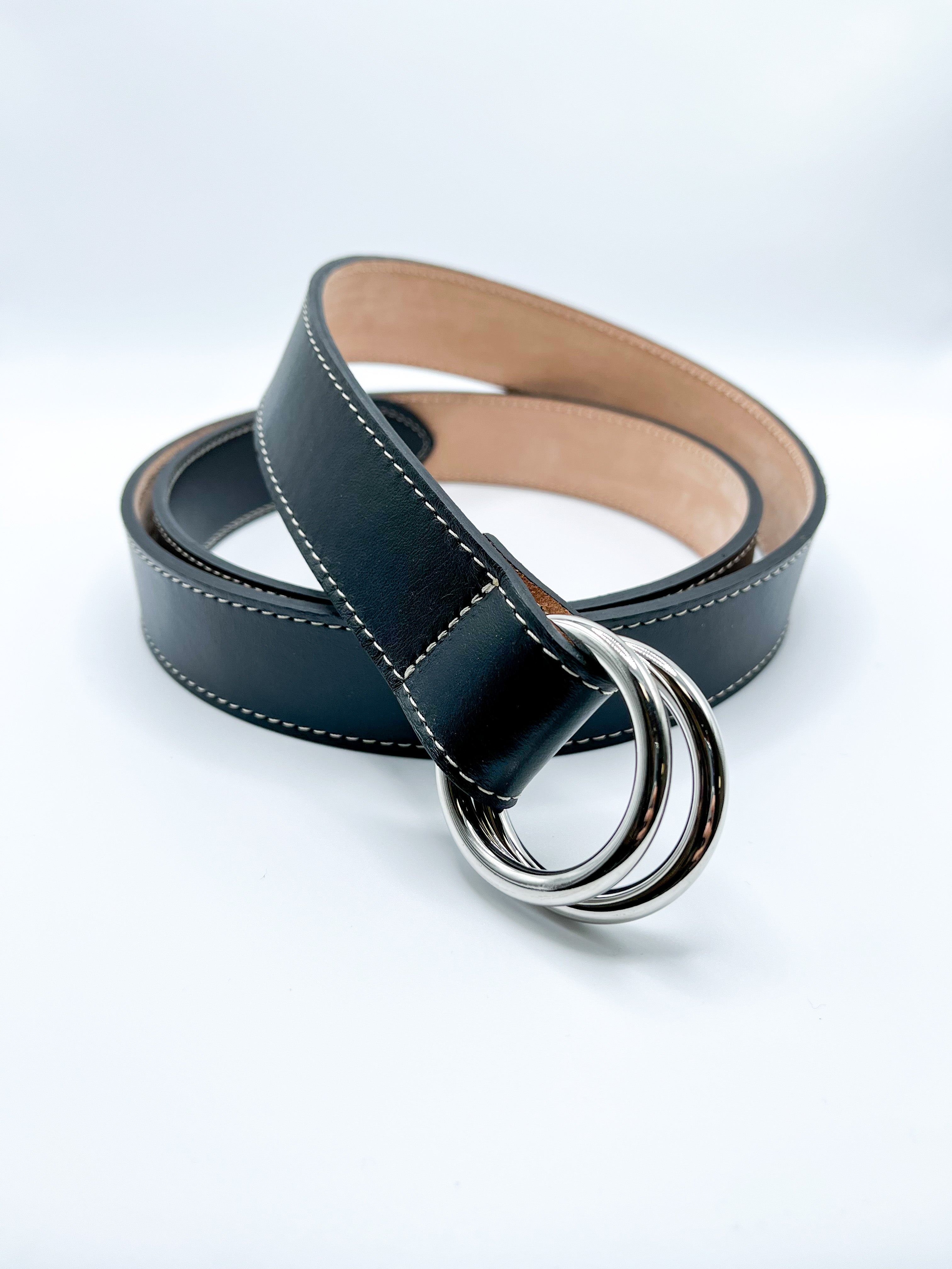 The Oxford Shop ORing Leather Belt In Nero