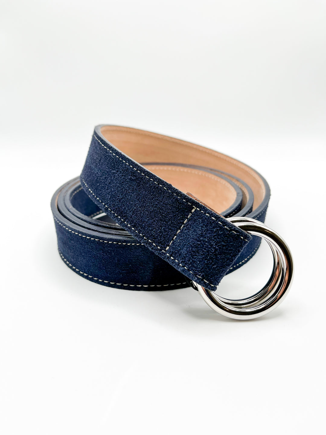 The Oxford Shop O-Ring Suede Belt In Navy
