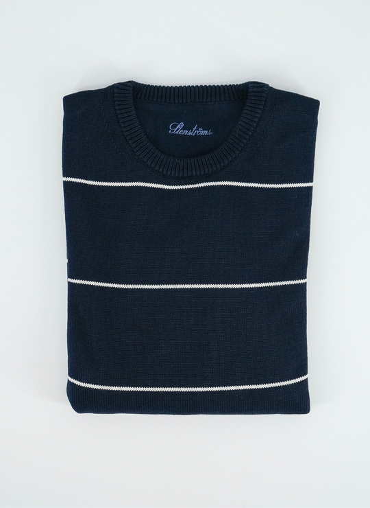 Navy & White Stripe Crew Neck Sweater