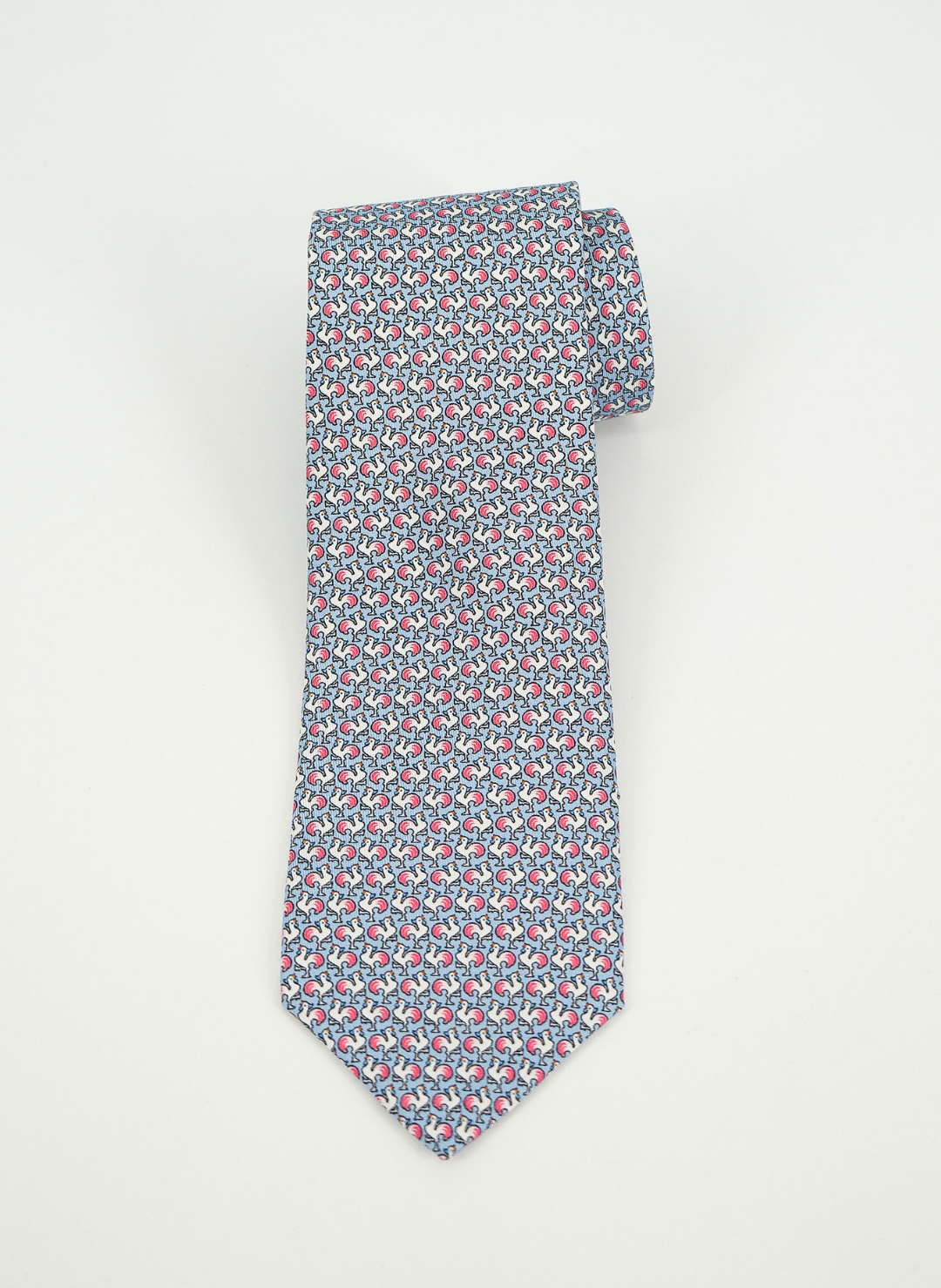 Silk Tie In Blue And Red Chicken