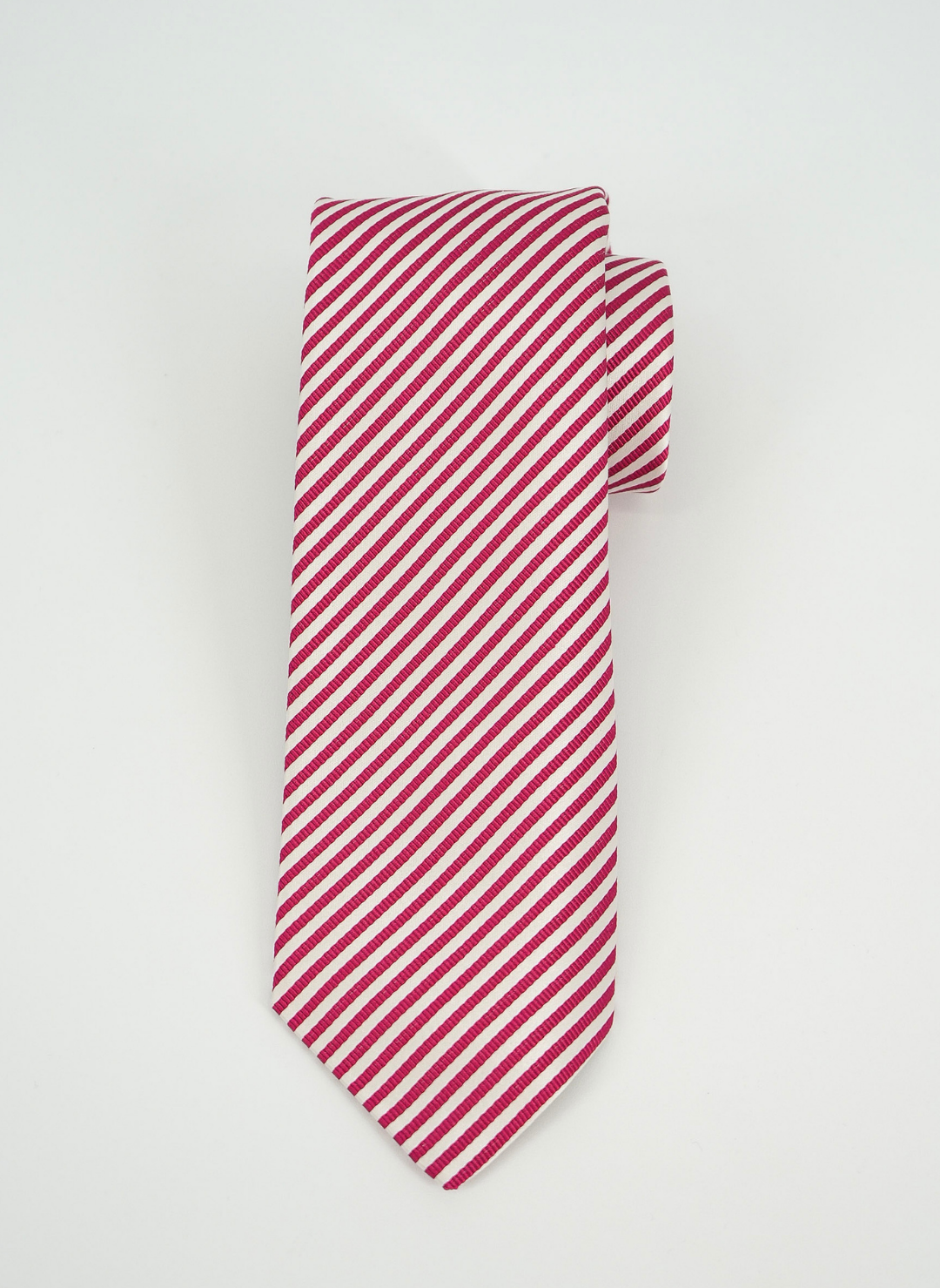 Silk Tie In Small Red Stripe
