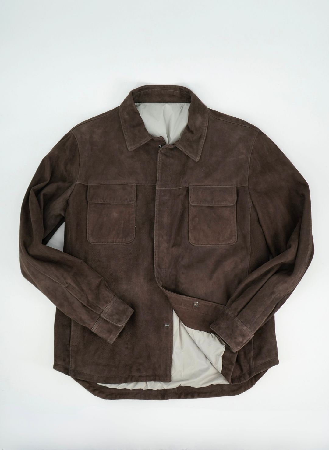 Brown Leather Snap Front Overshirt