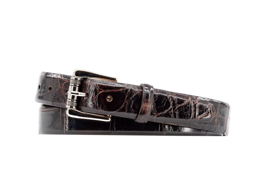 Martin Dingman Jefferson 2 Buckle Authentic Alligator Belt In Walnut