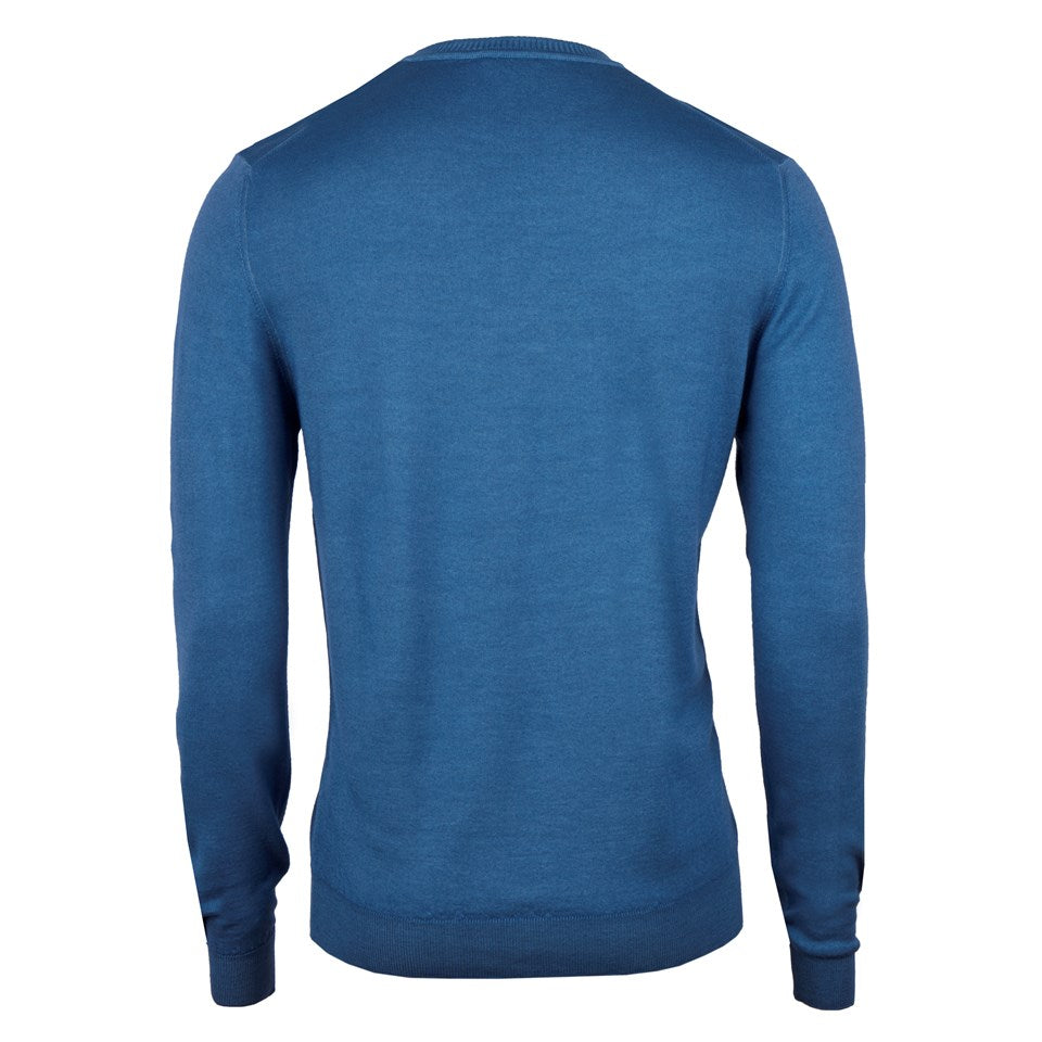 Stenströms Blue Garment Dyed Merino Wool Crew Neck