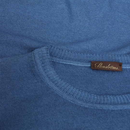 Stenströms Blue Garment Dyed Merino Wool Crew Neck