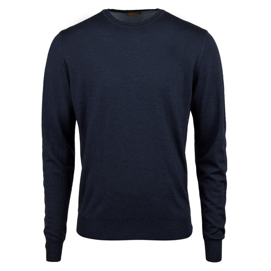 Stenströms Navy Garment Dyed Merino Wool Crew Neck