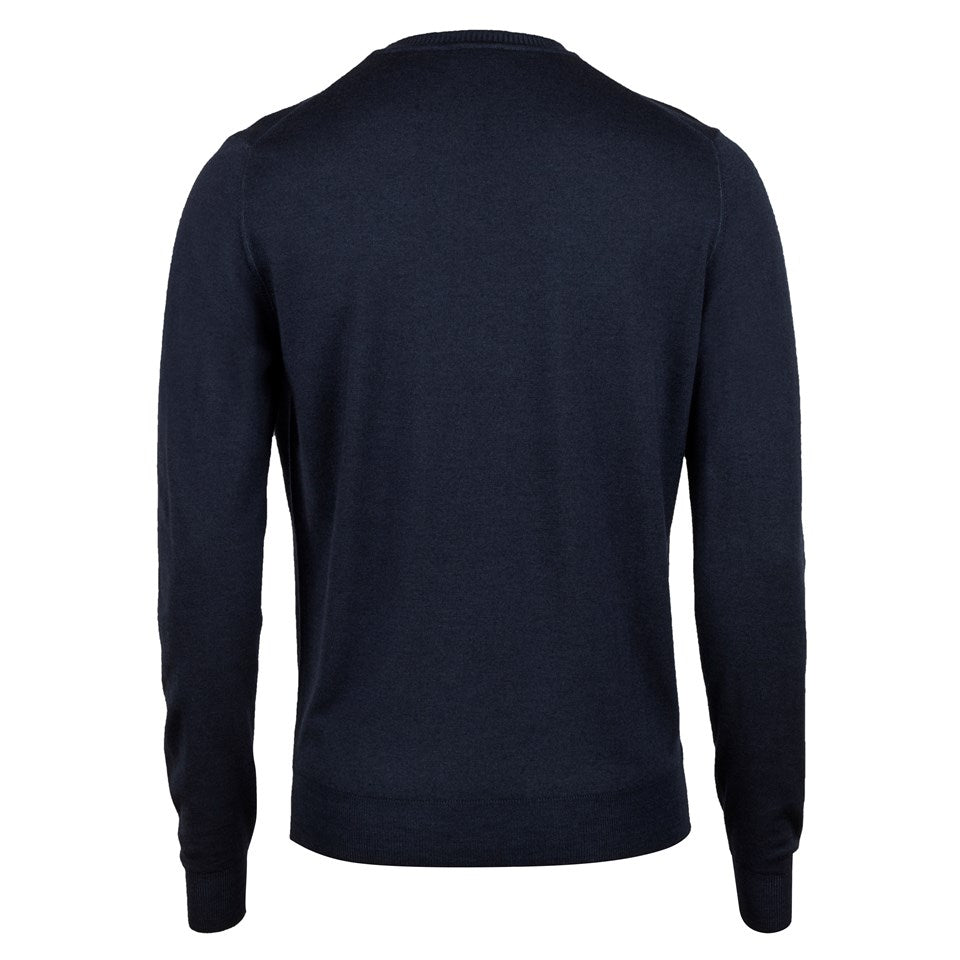 Stenströms Navy Garment Dyed Merino Wool Crew Neck