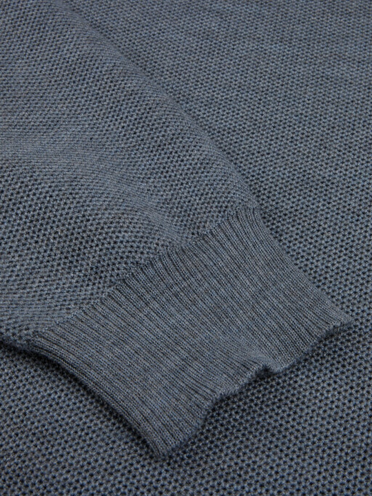 Stenströms Blue Textured Merino Wool Crew Neck