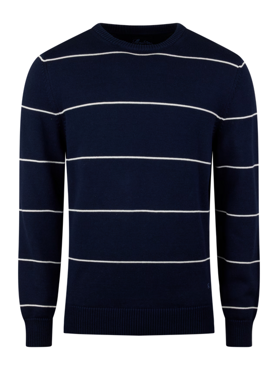 Navy & White Stripe Crew Neck Sweater