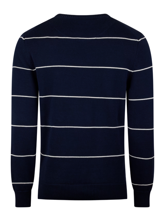 Navy & White Stripe Crew Neck Sweater