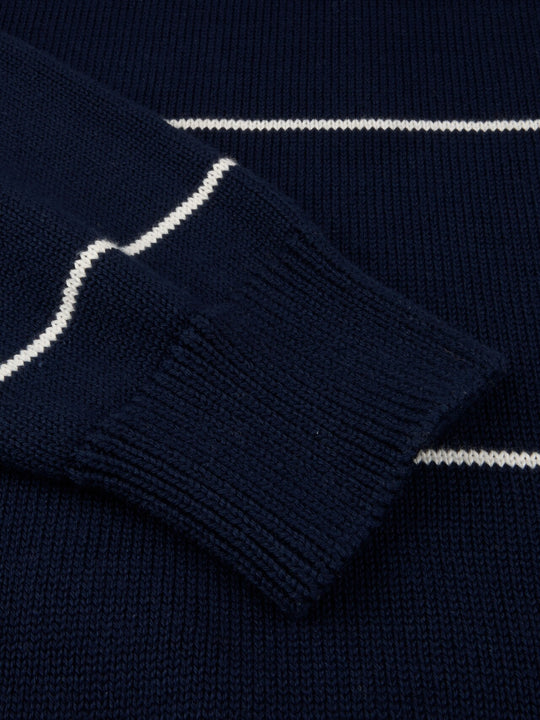 Navy & White Stripe Crew Neck Sweater