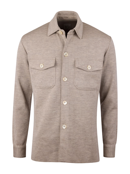 Beige Knitted Merino Wool Overshirt