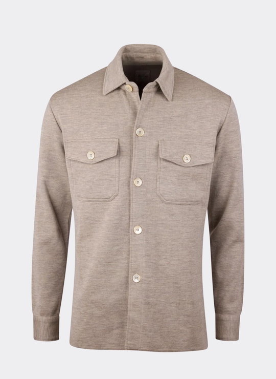 Beige Knitted Merino Wool Overshirt