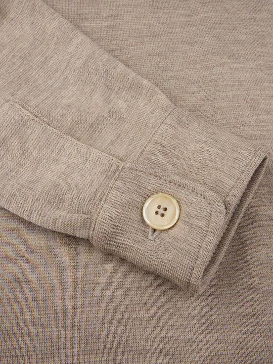 Beige Knitted Merino Wool Overshirt