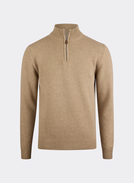 Beige Chunky Merino Wool Half Zip