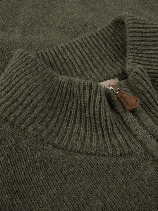 Green Chunky Merino Wool Half Zip