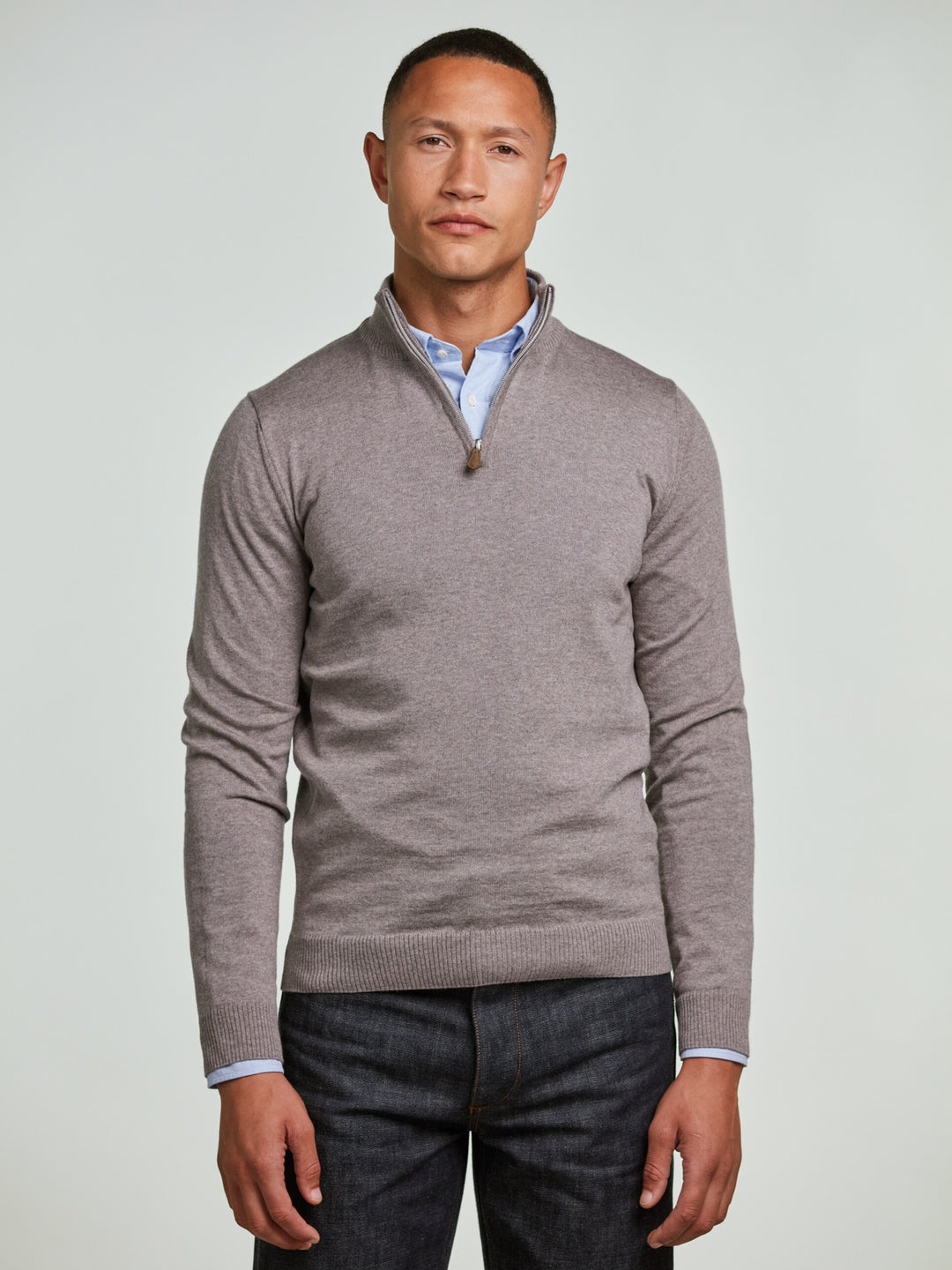 Light Brown Merino Wool Half Zip Sweater