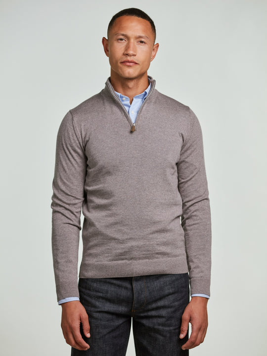 Light Brown Merino Wool Half Zip Sweater