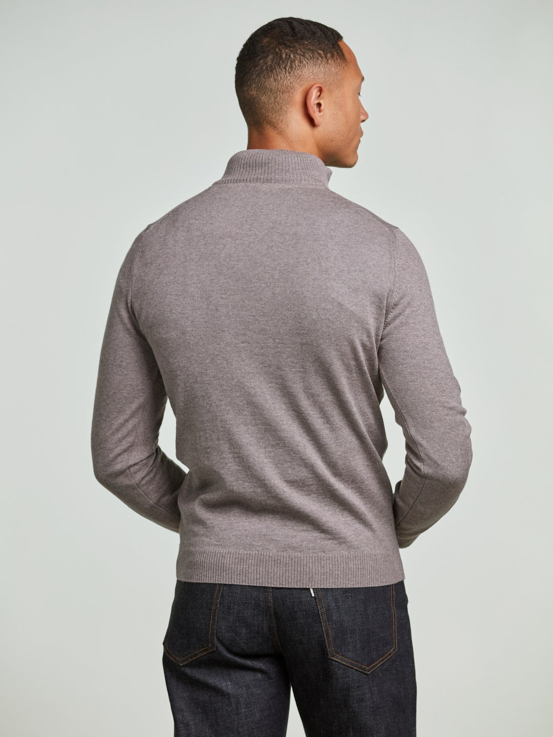 Light Brown Merino Wool Half Zip Sweater