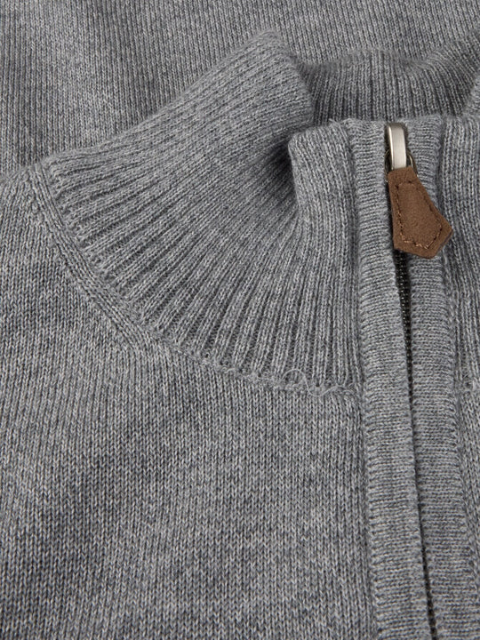 Grey Merino Wool Half Zip Sweater