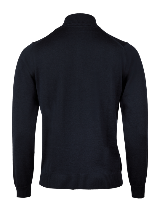 Black Merino Wool Half Zip Sweater