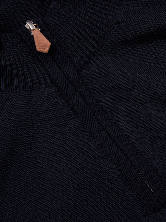Black Merino Wool Half Zip Sweater