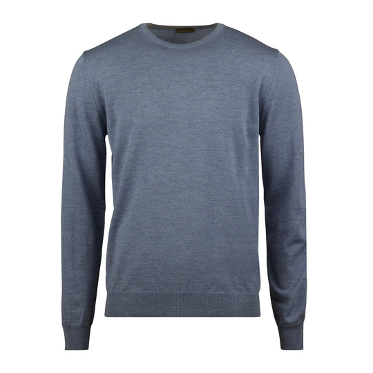Stenströms Blue Merino Crew Neck With Elbow patch