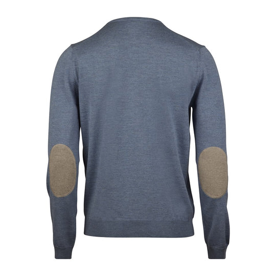 Stenströms Blue Merino Crew Neck With Elbow patch