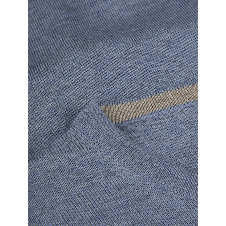 Stenströms Blue Merino Crew Neck With Elbow patch