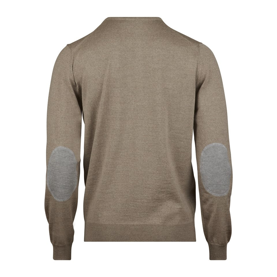 Stenströms Beige Merino Crew Neck With Elbow patch