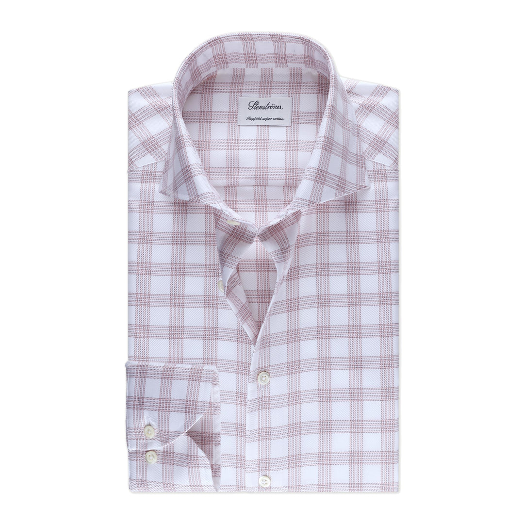 Stenströms Pink Checked Twill Shirt