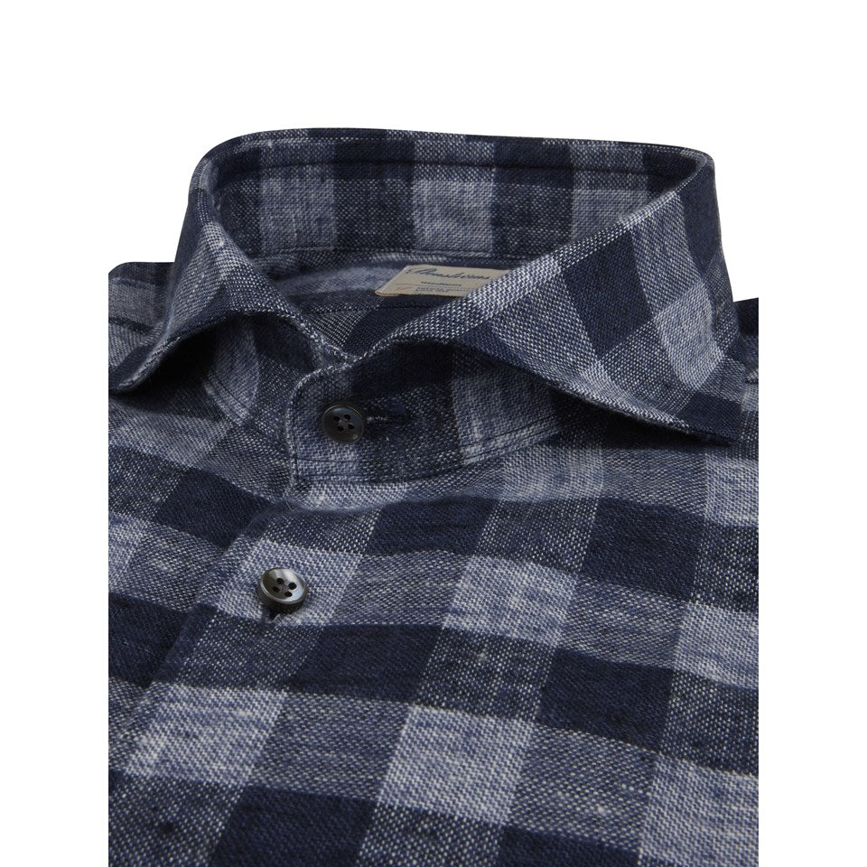 Stenströms Blue Checked Linen Flannel Shirt