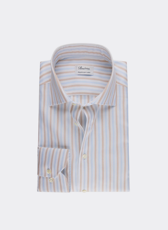 Stenströms Light Brown Striped Twill Shirt