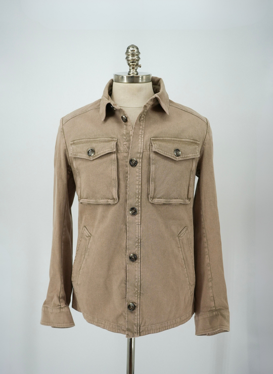 Cotton Pique Button Front Jacket In Taupe