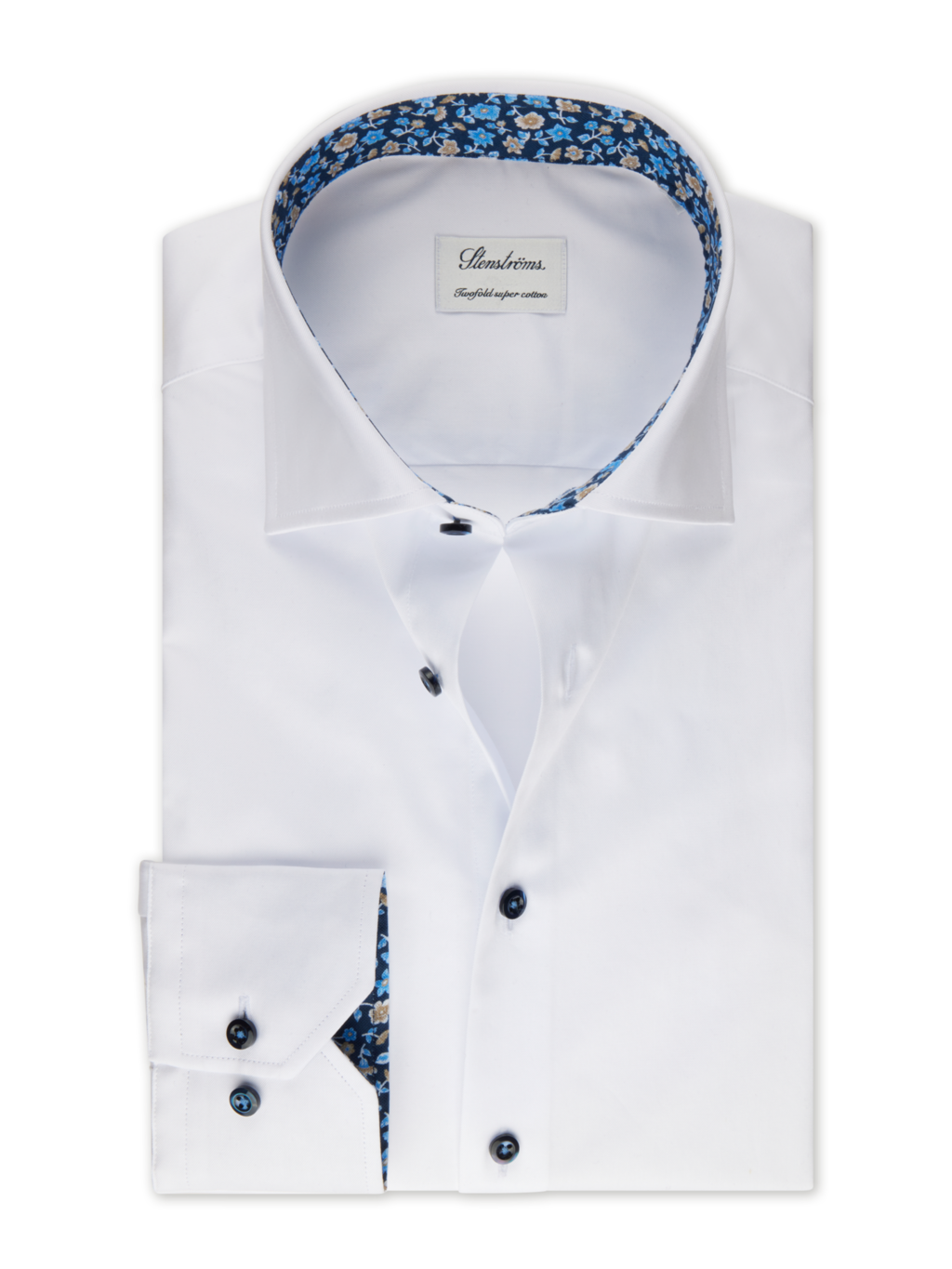 Stenströms White Floral Contrast Twill Shirt