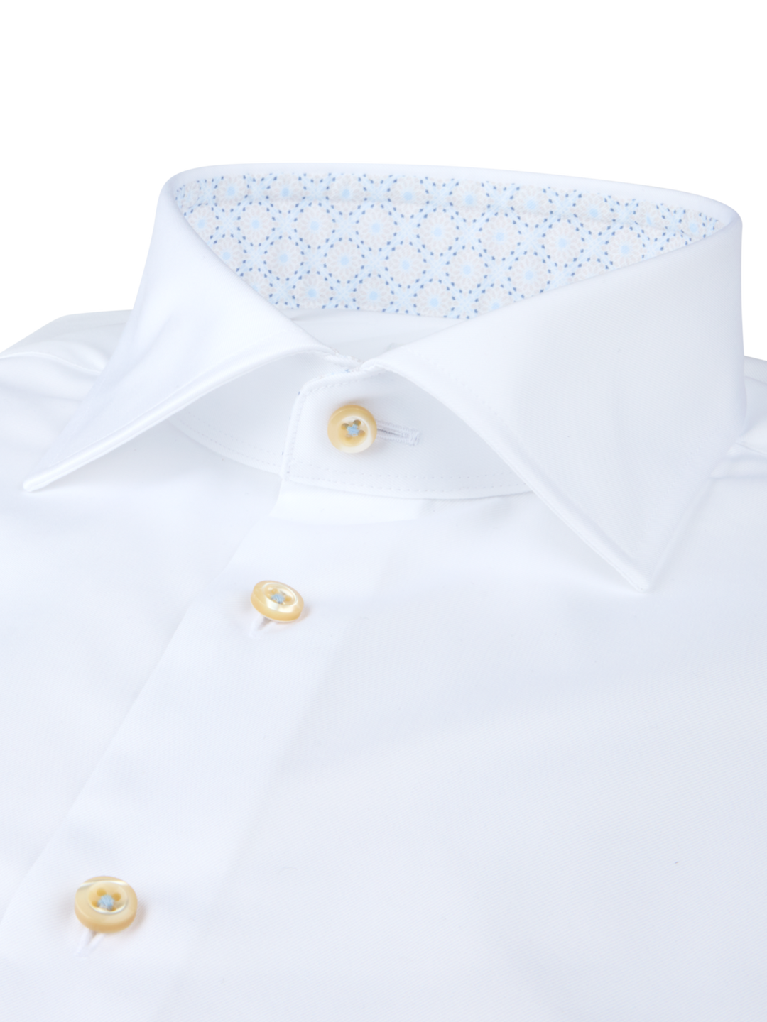 Stenströms White Twill Shirt with Floral Contrast Collar