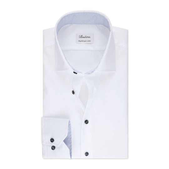 Stenströms White Shirt With Light Blue Stripe Contrast