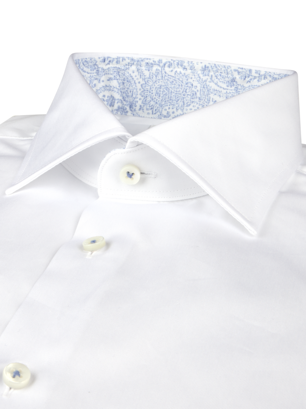 White Twill Shirt With Paisley Contrast Collar