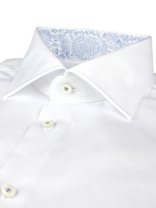 White Twill Shirt With Paisley Contrast Collar