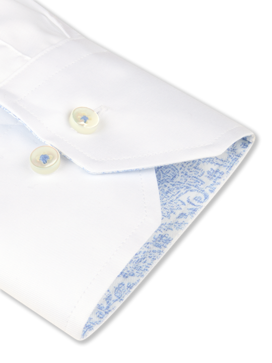 White Twill Shirt With Paisley Contrast Collar