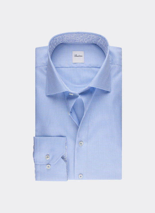 Stenströms Light blue Twill Shirt with Paisley Contrast Collar
