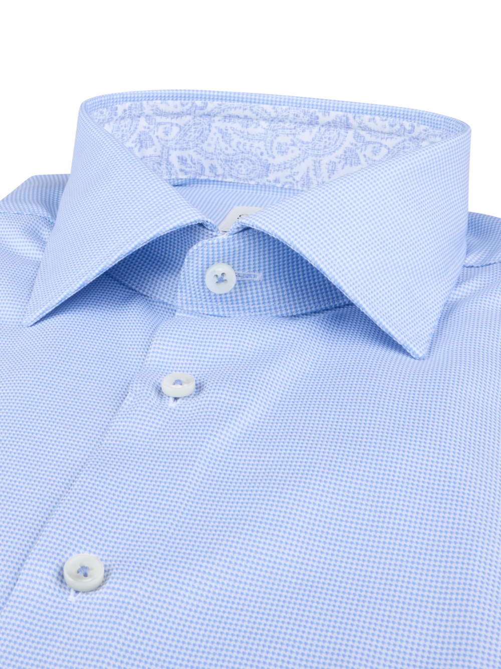 Stenströms Light blue Twill Shirt with Paisley Contrast Collar