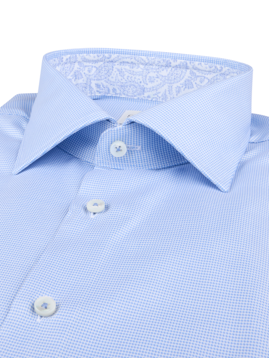 Stenströms Light blue Twill Shirt with Paisley Contrast Collar