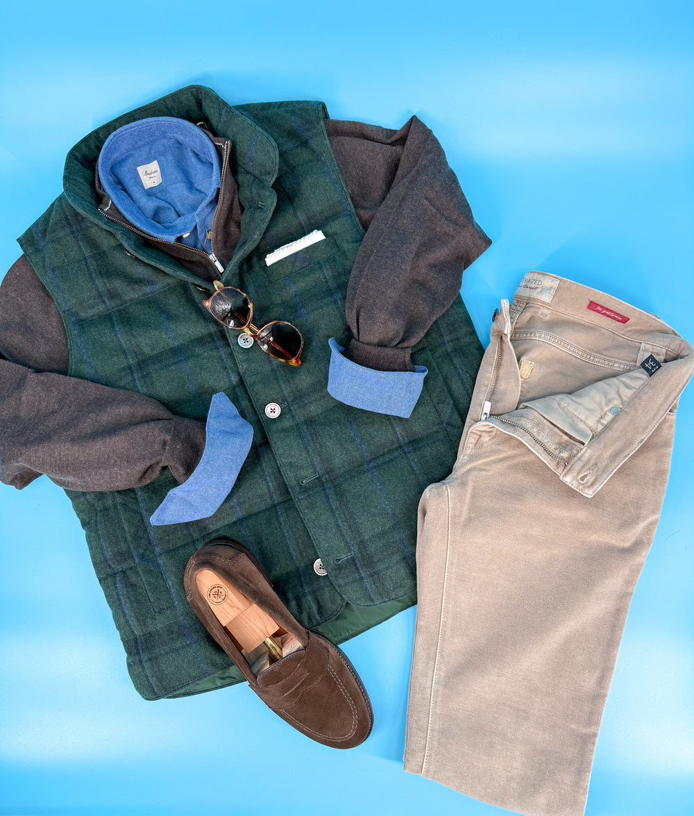 Stenströms Green & Blue Windowpane Wool Vest