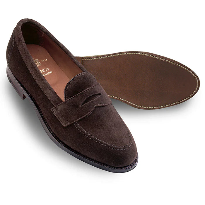 Alden Suede Penny Loafer In Chocolate Brown