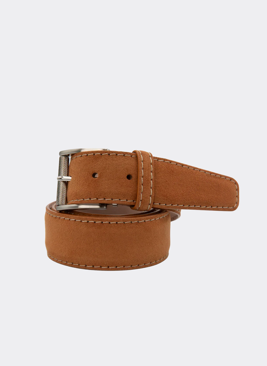 Alcantara Belt - Chestnut w/ Beige Stitch