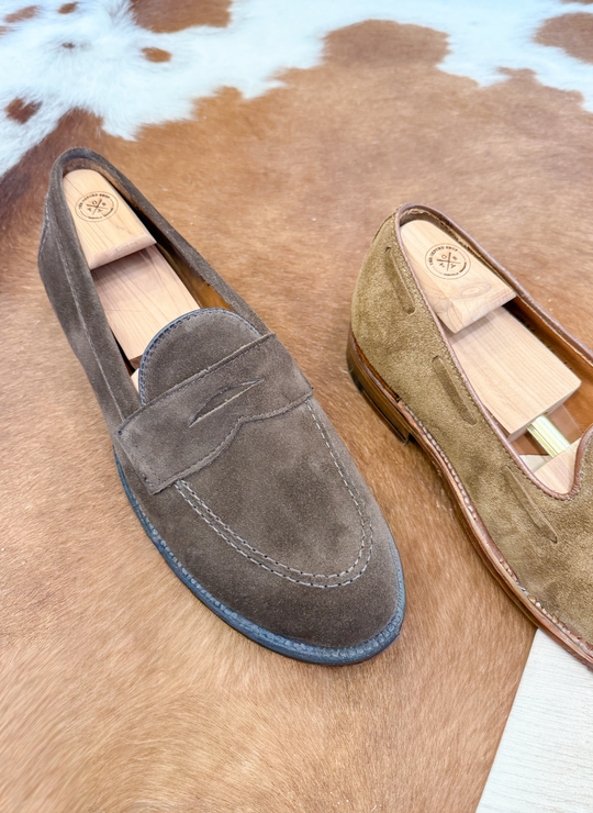 Alden Suede Penny Loafer In Chocolate Brown