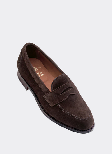 Alden Suede Penny Loafer In Chocolate Brown